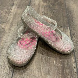 Little girls clear & silver glitter jellies sz 12
